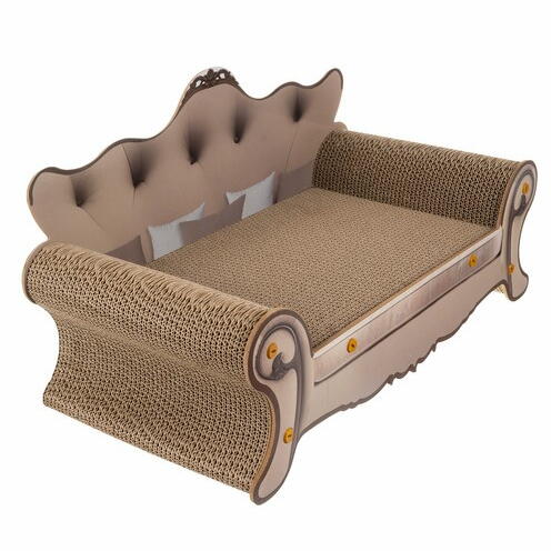 Canapea pentru ascutit gheare pisici, carton presat stratificat, dimensiune totala 32 x 29 x 60 cm, Crem