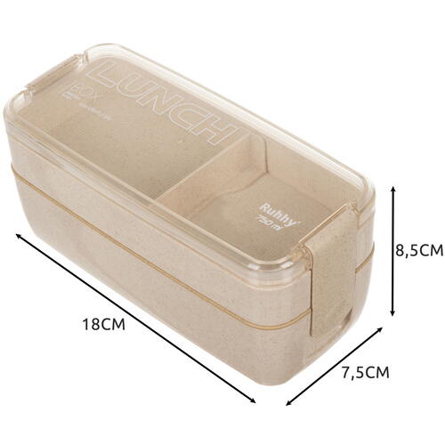 Cutie de pranz alimentara, Lingura si Furculita Incluse, 750 ml, Bej, Din Material Ecologic