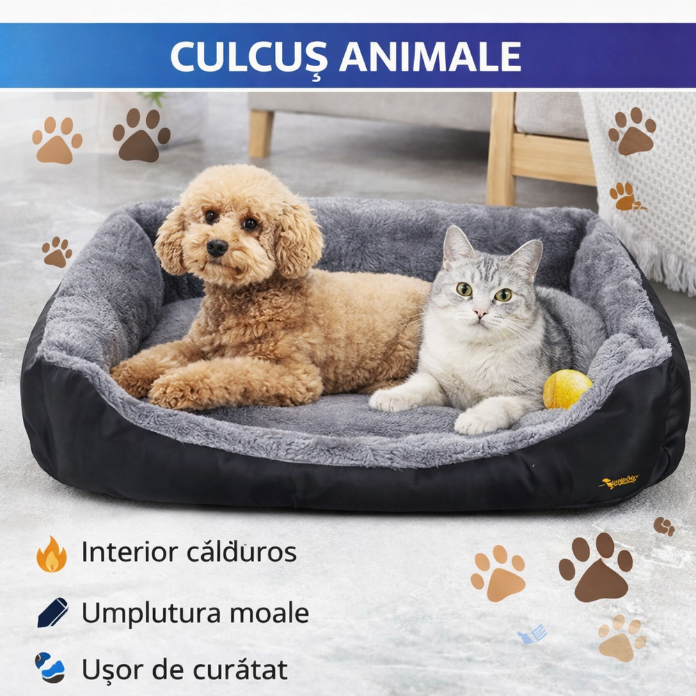 SMARTECH Culcus pentru animale, Dreptunghiular, Interior calduros, Umplutura moale, Dimensiune Exterioara 60x45 cm