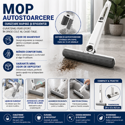 Mini Mop Portabil Pentru Diferite Suprafete Si Geamuri, Sistem Autostoarcere, Alb