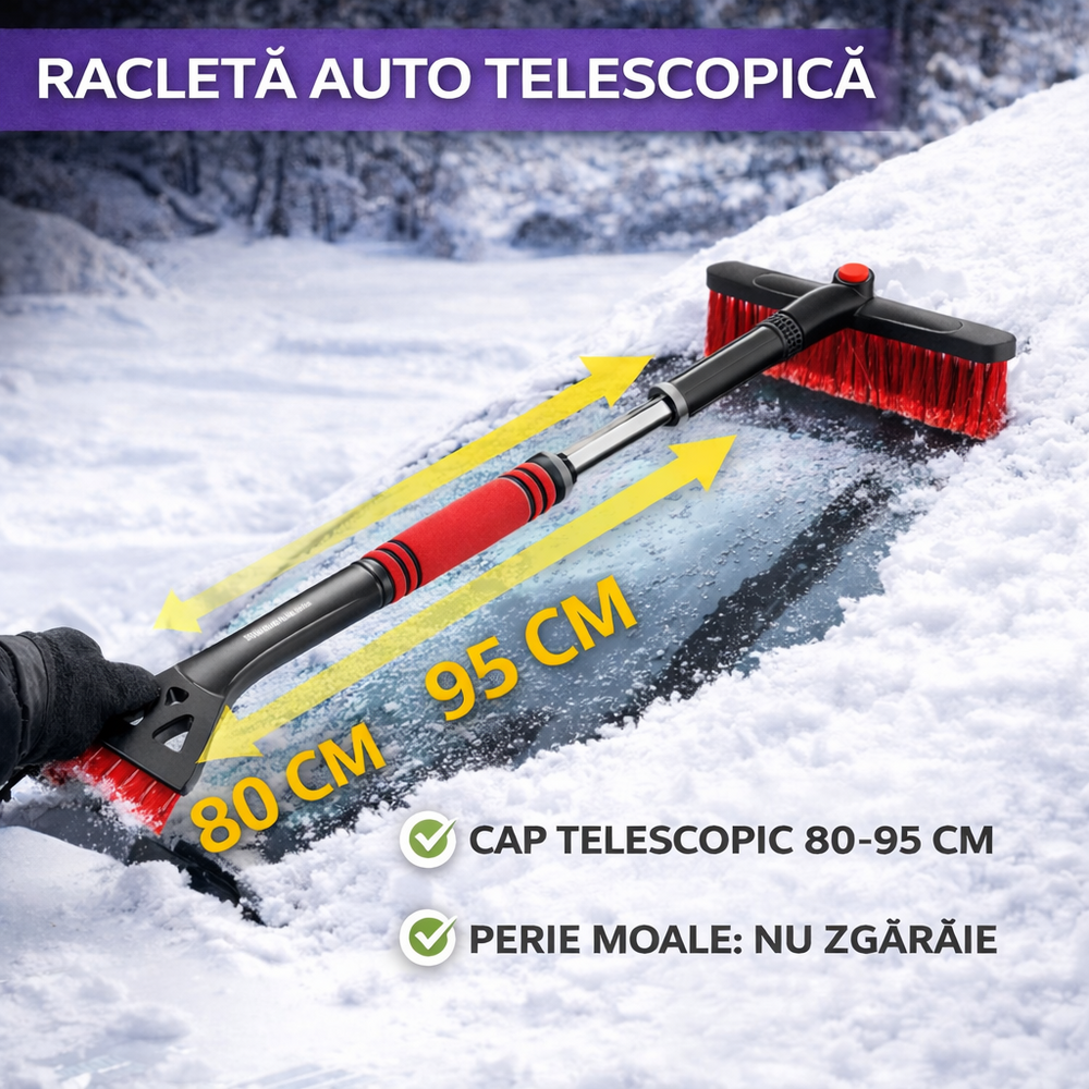 SMARTECH Racleta Auto Telescopica ,Lungime Reglabila de la 80 la 95 cm, Eficineta si Rezistenta, Razuitoare Detasabila, Prietenos cu Vopseaua Masinii, Negru/Rosu