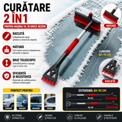 Racleta Auto Telescopica ,Lungime Reglabila de la 80 la 95 cm, Eficineta si Rezistenta, Razuitoare Detasabila, Prietenos cu Vopseaua Masinii, Negru/Rosu