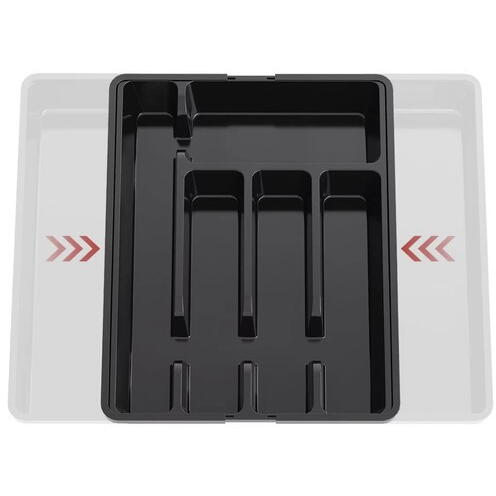 Organizator pentru tacamuri si ustensile de bucatarie, sertar extensibil, suport ajustabil pentru cutite, negru