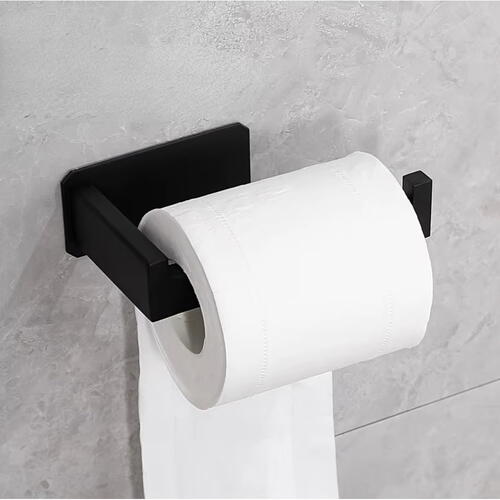 Suport autoadeziv pentru hartie igienica, Inox, 13.9 x 7.8 x 4.8 cm, Negru mat