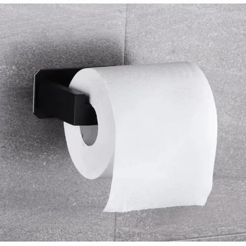 Suport autoadeziv pentru hartie igienica, Inox, 13.9 x 7.8 x 4.8 cm, Negru mat