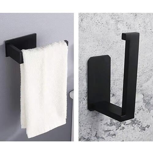 Suport autoadeziv pentru hartie igienica, Inox, 13.9 x 7.8 x 4.8 cm, Negru mat