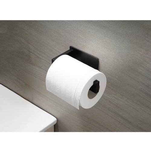 Suport autoadeziv pentru hartie igienica, Inox, 13.9 x 7.8 x 4.8 cm, Negru mat