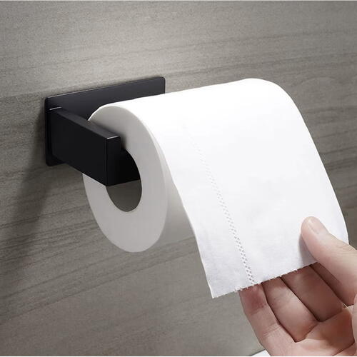 Suport autoadeziv pentru hartie igienica, Inox, 13.9 x 7.8 x 4.8 cm, Negru mat