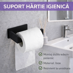 Suport autoadeziv pentru hartie igienica, Inox, 13.9 x 7.8 x 4.8 cm, Negru mat