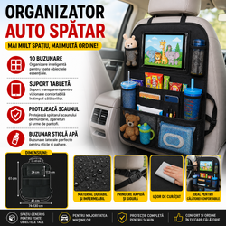Organizator auto pentru spatarul scaunului, cu 10 buzunare, Suport Tableta, Suport Sticla Apa, Negru