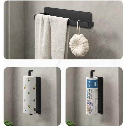 Suport rola prosoape de hartie bucatarie montat pe perete, Din otel inoxidabil, Suport pentru folie de plastic, Suport pentru agatat prosoape, 26 cm, Negru
