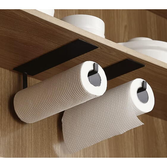 Suport rola prosoape de hartie bucatarie montat pe perete, Din otel inoxidabil, Suport pentru folie de plastic, Suport pentru agatat prosoape, 26 cm, Negru