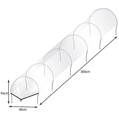 Mini sera, 300x45x40cm, Cadru Metalic, Stil Tunel, Usor de Instalat, Filtru UV, Transparent, 140g/m²