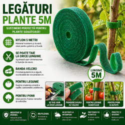 Legaturi pentru plante, Nylon reutilizabil, 5 Metri Lungime, Pentru legat plante si organizare cabluri