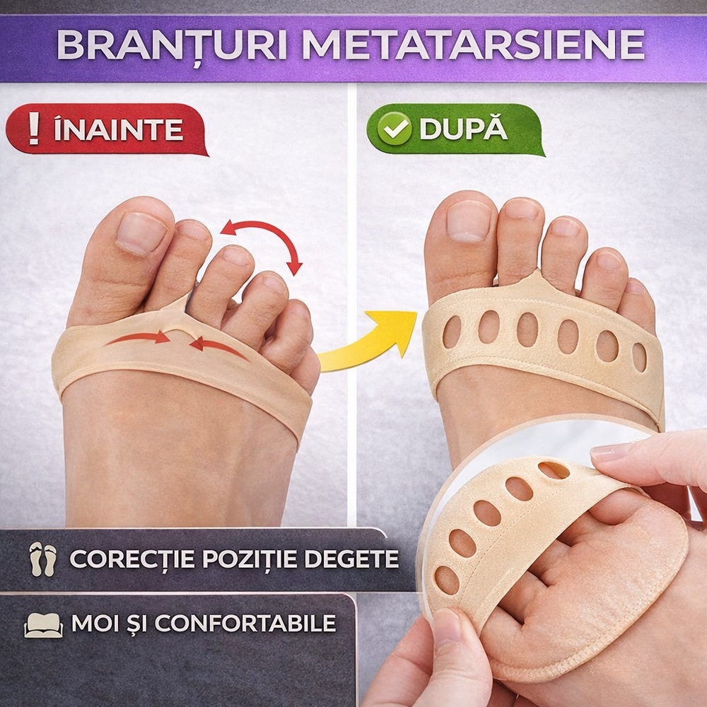 SMARTECH Set 2 branturi metatarsiene pentru incaltaminte, spuma, bumbac, Moi si Confortabile, Marime ajustabila, 8.5 x 8.5 cm, Bej