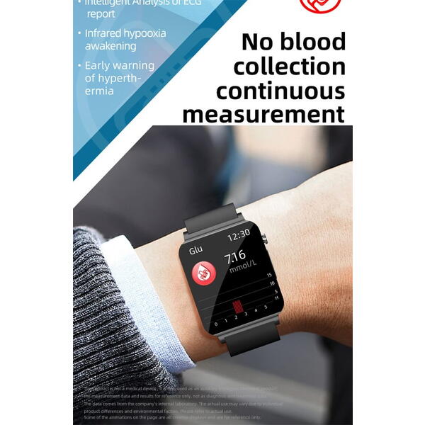 SmartWatch Cu Senzor Glucometru, Acid Uric, EKG, Grasimea din Corp, Temperatura Corporala, Ritm Cardiac, Tensiune Arteriala, Nivel Oxigen, Apel Bluetooth, Calculator, Calendar, Vreme S841
