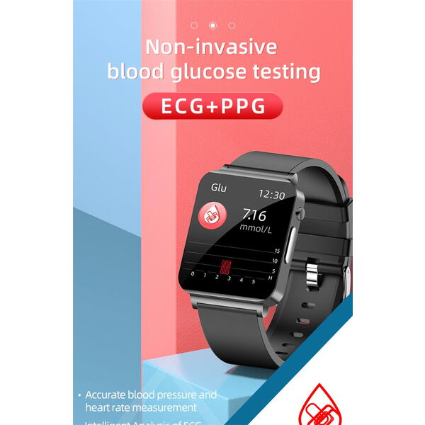 SmartWatch Cu Senzor Glucometru, Acid Uric, EKG, Grasimea din Corp, Temperatura Corporala, Ritm Cardiac, Tensiune Arteriala, Nivel Oxigen, Apel Bluetooth, Calculator, Calendar, Vreme S841