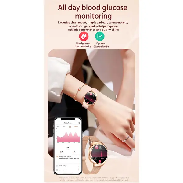 SmartWatch Cu Senzor Glucometru, Acid Uric, EKG, Grasimea din Corp, Temperatura Corporala, Ritm Cardiac, Tensiune Arteriala, Nivel Oxigen, Apel Bluetooth, Calculator, Calendar, Vreme S843