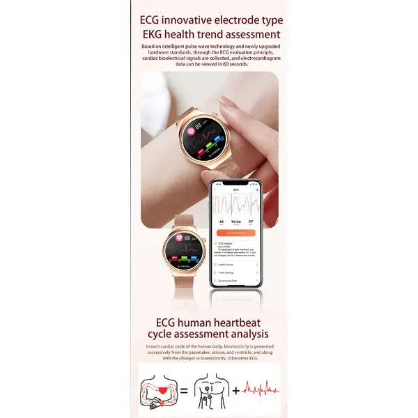 SmartWatch Cu Senzor Glucometru, Acid Uric, EKG, Grasimea din Corp, Temperatura Corporala, Ritm Cardiac, Tensiune Arteriala, Nivel Oxigen, Apel Bluetooth, Calculator, Calendar, Vreme S843