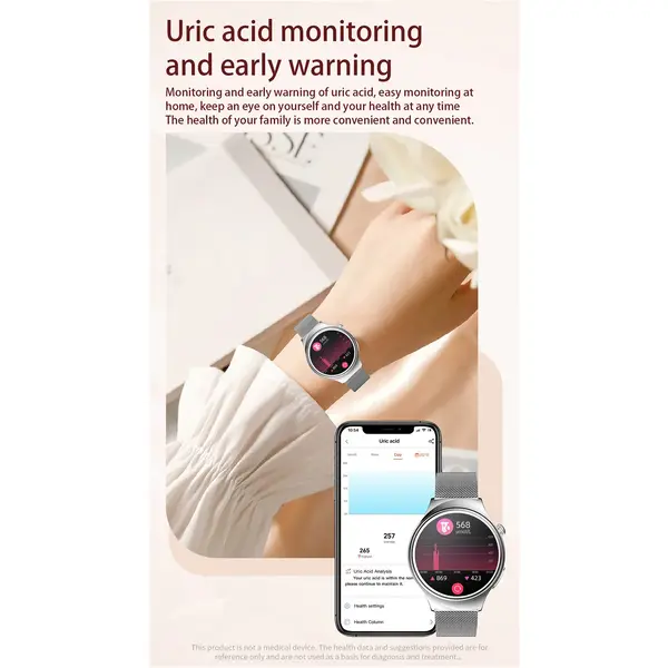 SmartWatch Cu Senzor Glucometru, Acid Uric, EKG, Grasimea din Corp, Temperatura Corporala, Ritm Cardiac, Tensiune Arteriala, Nivel Oxigen, Apel Bluetooth, Calculator, Calendar, Vreme S845