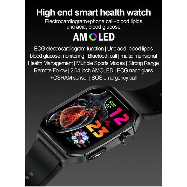 SmartWatch cu Senzor Glucometru, EKG, Temperatura Corporala, Acid Uric, Grasimea din Corp, Apel Bluetooth, Numar SOS, Calculator, Calendar, Alarma S848