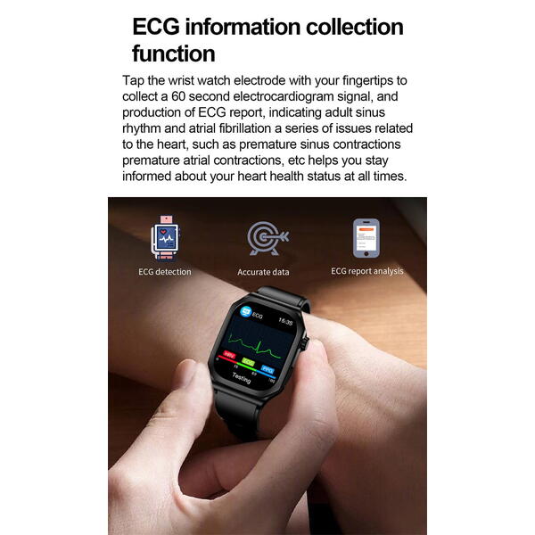 SmartWatch cu Senzor Glucometru, EKG, Temperatura Corporala, Acid Uric, Grasimea din Corp, Apel Bluetooth, Numar SOS, Calculator, Calendar, Alarma S848