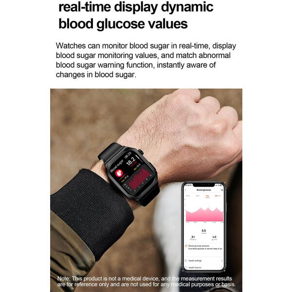 SmartWatch cu Senzor Glucometru, EKG, Temperatura Corporala, Acid Uric, Grasimea din Corp, Apel Bluetooth, Numar SOS, Calculator, Calendar, Alarma S848