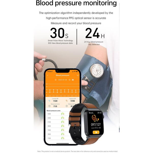 SmartWatch cu Senzor Glucometru, EKG, Nivel Oxigen, Ritm Cardiac, Tensiune Arteriala, Moduri Sport, Calorii, Vreme, Calculator S849