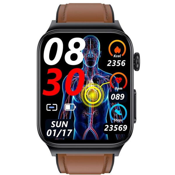 SmartWatch cu Senzor Glucometru, EKG, Nivel Oxigen, Ritm Cardiac, Tensiune Arteriala, Moduri Sport, Calorii, Vreme, Calculator S849