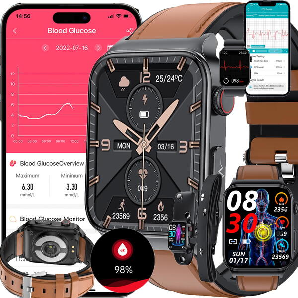 SmartWatch cu Senzor Glucometru, EKG, Nivel Oxigen, Ritm Cardiac, Tensiune Arteriala, Moduri Sport, Calorii, Vreme, Calculator S849