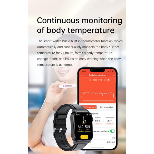SmartWatch cu Senzor Glucometru, EKG, Nivel Oxigen, Ritm Cardiac, Tensiune Arteriala, Moduri Sport, Calorii, Vreme, Calculator S850