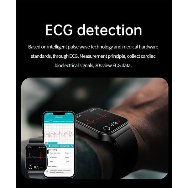 SmartWatch cu Senzor Glucometru, EKG, Nivel Oxigen, Ritm Cardiac, Tensiune Arteriala, Moduri Sport, Calorii, Vreme, Calculator S850