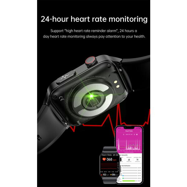 SmartWatch cu Senzor Glucometru, EKG, Nivel Oxigen, Ritm Cardiac, Tensiune Arteriala, Moduri Sport, Calorii, Vreme, Calculator S850