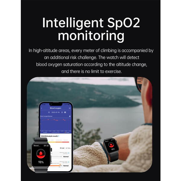 SmartWatch cu Senzor Glucometru, EKG, Nivel Oxigen, Ritm Cardiac, Tensiune Arteriala, Moduri Sport, Calorii, Vreme, Calculator S850