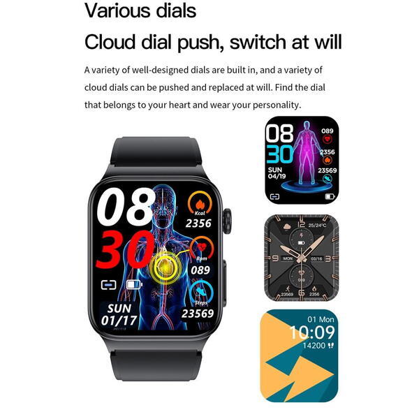 SmartWatch cu Senzor Glucometru, EKG, Nivel Oxigen, Ritm Cardiac, Tensiune Arteriala, Moduri Sport, Calorii, Vreme, Calculator S850