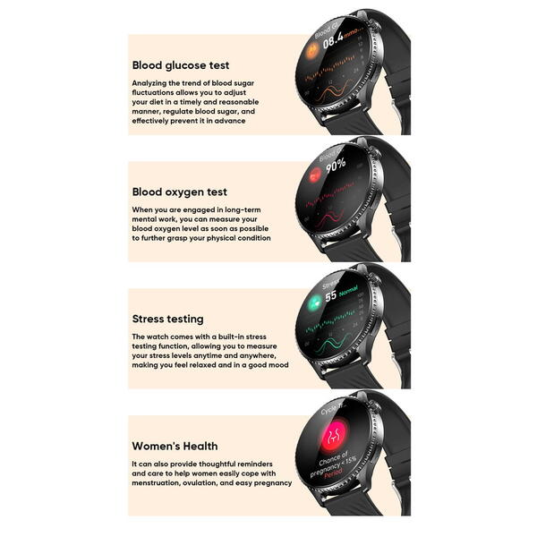 SmartWatch cu Senzor Glucometru, Compozitia Corpului, Grasimi, Apa, Masa Musculara, Tensiune Arteriala, Ritm Cardiac, Lanterna, Calculator, Calendar S851