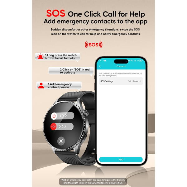 SmartWatch cu Senzor Glucometru, Compozitia Corpului, Grasimi, Apa, Masa Musculara, Tensiune Arteriala, Ritm Cardiac, Lanterna, Calculator, Calendar S851