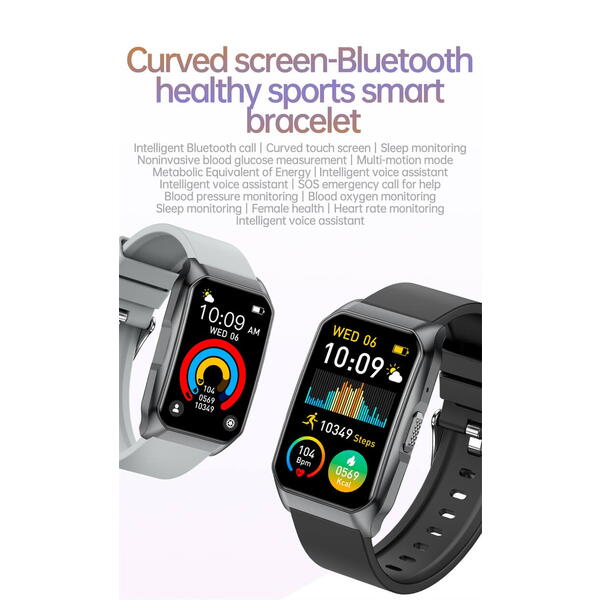SmartWatch cu Senzor Glucometru, Ritm Cardiac, Nivel Oxigen, Tensiune Arteriala, Apel Bluetooth, Calculator, Moduri Sport, Calorii, Vreme, Ciclu Menstrual, Nivel Stres S833