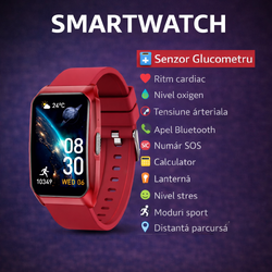 SmartWatch cu Senzor Glucometru, Ritm Cardiac, Nivel Oxigen, Tensiune Arteriala, Apel Bluetooth, Calculator, Moduri Sport, Calorii, Vreme, Ciclu Menstrual, Nivel Stres S835