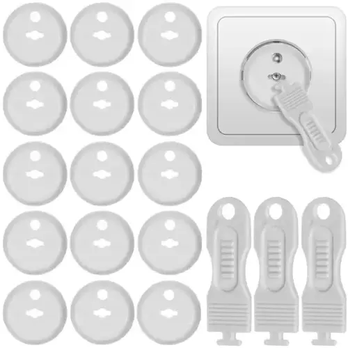 Set 15 protectii pentru prize copii, ABS, cu 3 chei incluse
