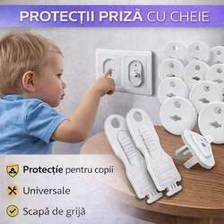 Set 15 protectii pentru prize copii, ABS, cu 3 chei incluse