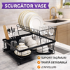 Scurgator de Vase, Doua niveluri, cu Suport Tacamuri si Pahare, Tavita Inclusa, Negru, 43 x 29 x 27 cm