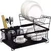 Scurgator de Vase, Doua niveluri, cu Suport Tacamuri si Pahare, Tavita Inclusa, Negru, 43 x 29 x 27 cm