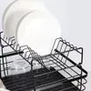 Scurgator de Vase, Doua niveluri, cu Suport Tacamuri si Pahare, Tavita Inclusa, Negru, 43 x 29 x 27 cm