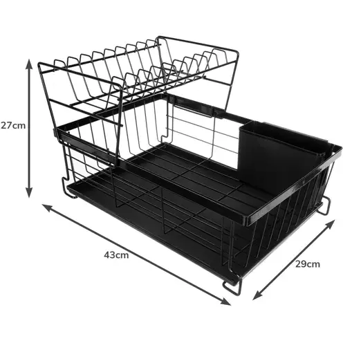 Scurgator de Vase, Doua niveluri, cu Suport Tacamuri si Pahare, Tavita Inclusa, Negru, 43 x 29 x 27 cm