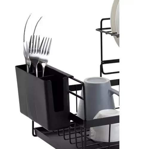 Scurgator de Vase, Doua niveluri, cu Suport Tacamuri si Pahare, Tavita Inclusa, Negru, 43 x 29 x 27 cm