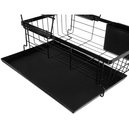 Scurgator de Vase, Doua niveluri, cu Suport Tacamuri si Pahare, Tavita Inclusa, Negru, 43 x 29 x 27 cm