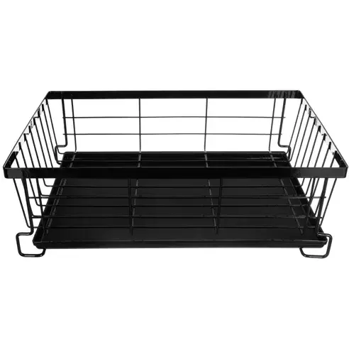 Scurgator de Vase, Doua niveluri, cu Suport Tacamuri si Pahare, Tavita Inclusa, Negru, 43 x 29 x 27 cm