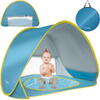 Cort plaja pentru copii cu bazin integrat, POP UP, protectie UV si vant, albastru-galben, 65x115x80cm