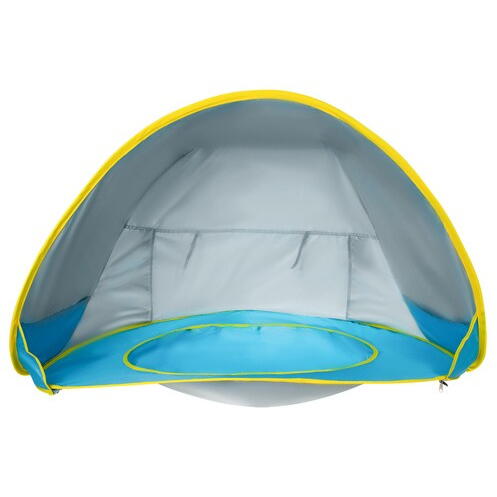Cort plaja pentru copii cu bazin integrat, POP UP, protectie UV si vant, albastru-galben, 65x115x80cm